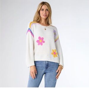 Coco + Carmen Cari Knit Top With Crochet Flowers